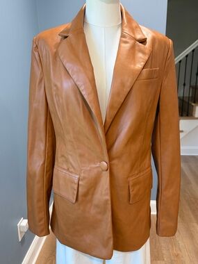 Bagatelle Collection Cognac Faux Leather Blazer Jacket Single Button Small